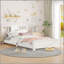 Twin Size Platform Bed Frame with Headboard, Solid Wood Low Profile Platform Bed Frame, Floor Bed with Support Slats, White-129230647