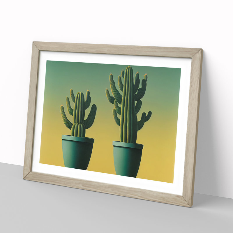 Endearing Cactus - Single Picture Frame Print, 46cm H x 64cm W x 2cm D, Oak Framed