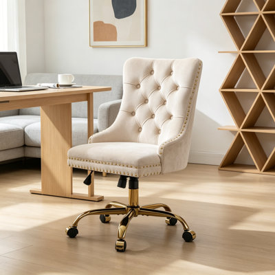 Office Chair,Modern Velvet Upholstered Tufted Office Chair Adjustable Desk Chair Swivel Office Chair