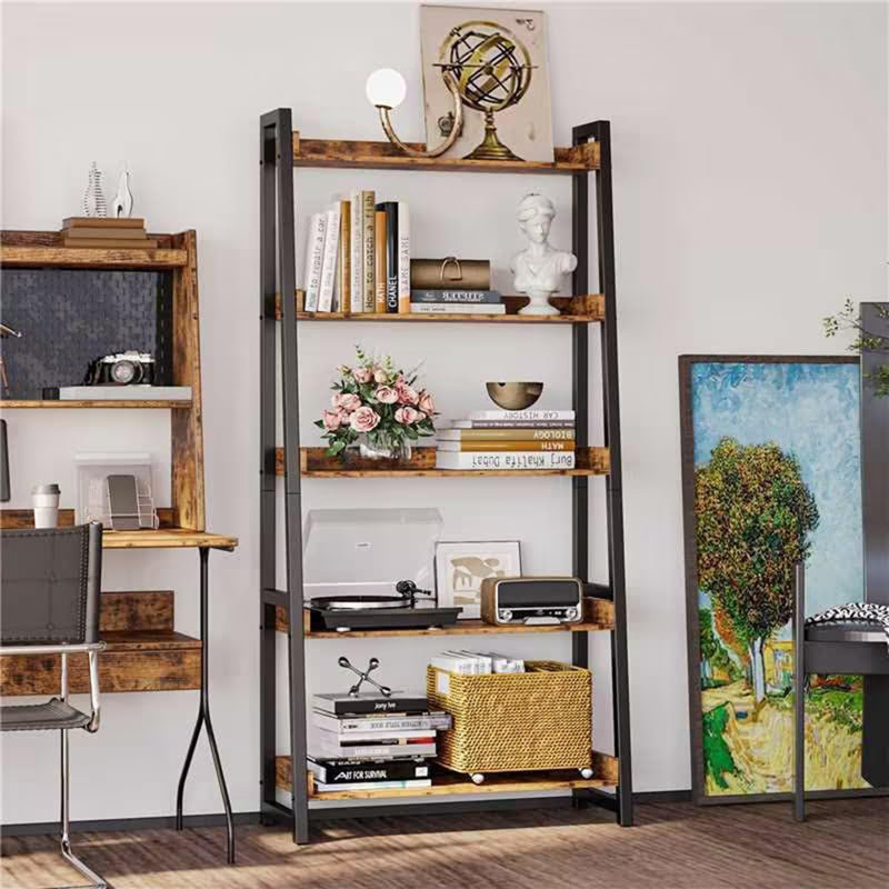 Iron Ladder Bookcase, Black, 74.8"H x  31.5"W x 14.5" D