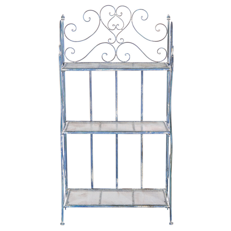 Madelia Metal Weather Resistant Plant Stand, Antique Blue