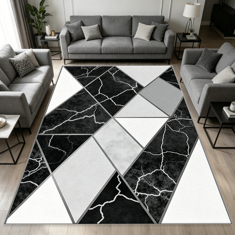 Marble Geometric Grey area rugs for Living Room, Soft and Comfortable, Suitable for all seasons, easy to maintain, machine washable Indoor floor mat, Under Table Farmhouse suitable for Bedroom, Dining Room, Study, Patio, Balcony, Home Decor