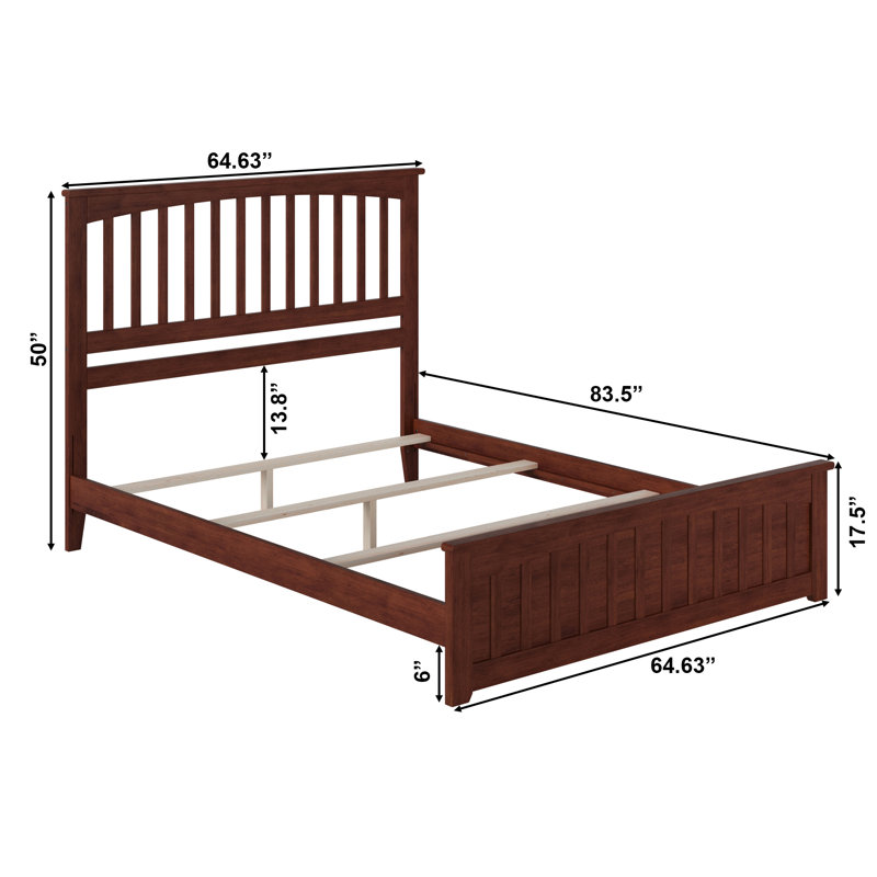 Brunelle Solid Wood Foundation Bed with Matching Footboard & Built-in Charger, Queen, Walnut