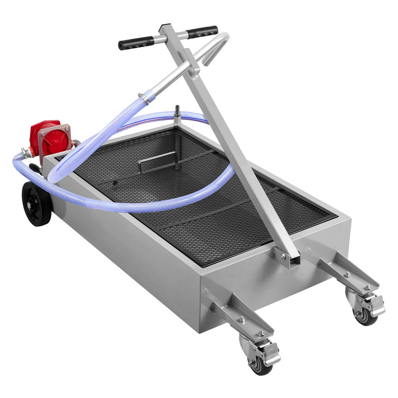 Bac de vidange d'huile en acier de 15 gallons avec pompe manuelle, collecteur de liquide d'évacuation à profil bas sur roulettes pivotantes pour réparation automatique