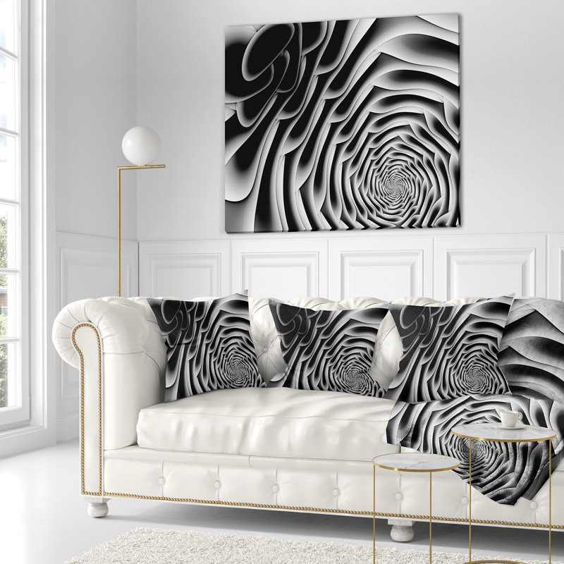 Art floral fractal en forme de fleur - coussin imprimé abstrait, 16 po x 1 po, Coussin décoratif, Noir