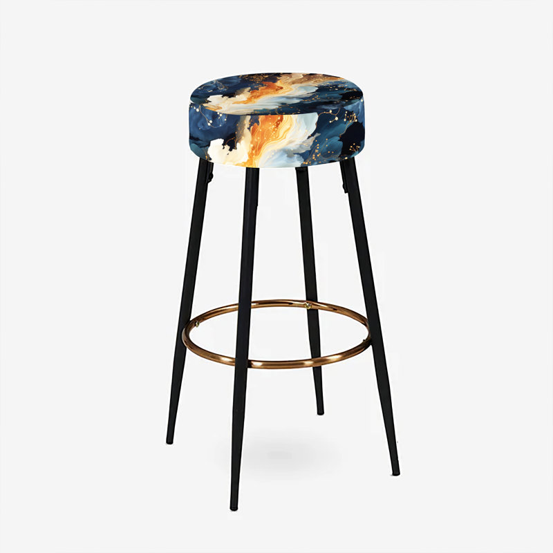 Orange et bleu sarcelle Astral Marble Dreams - Ensemble de 2 tabourets de bar en marbre