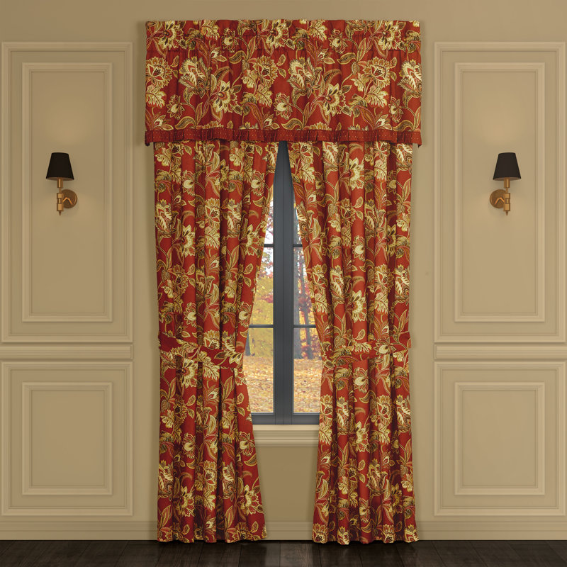 Montecito Red Polyester Ground Length Window Panel Pair