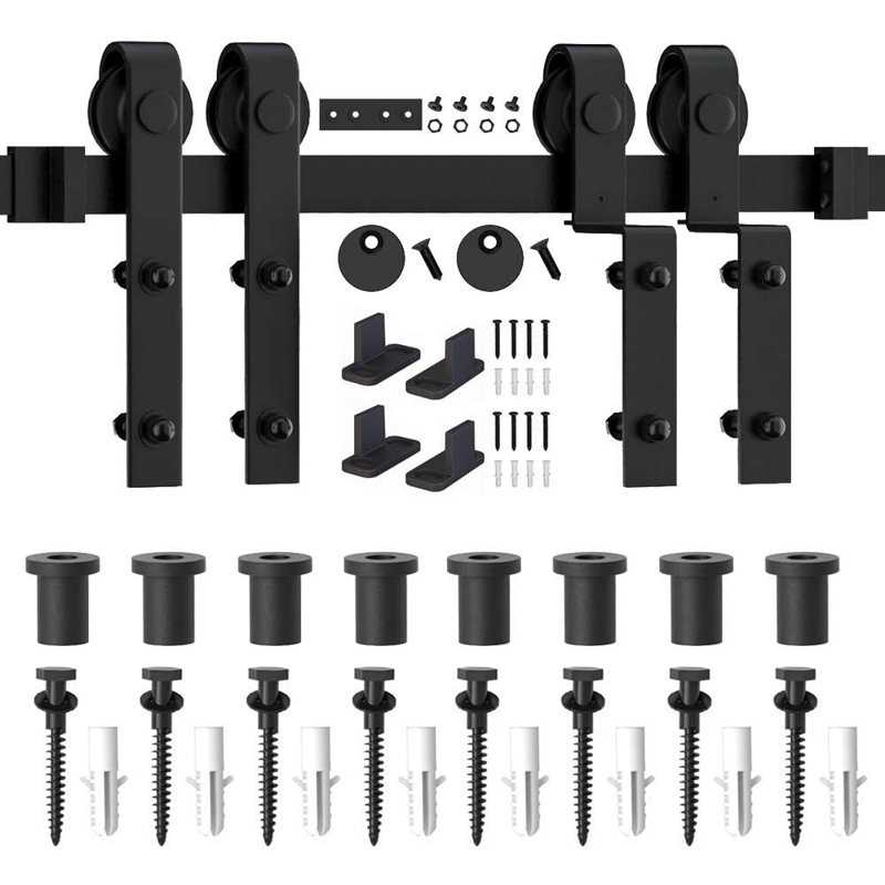 Matte Black J-Strap Single Bypass Barn Door Hardware Kit