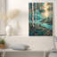 Tableau sur toile représentant un chemin forestier de bouleaux turquoise avec un feuillage coloré à pois-554800411