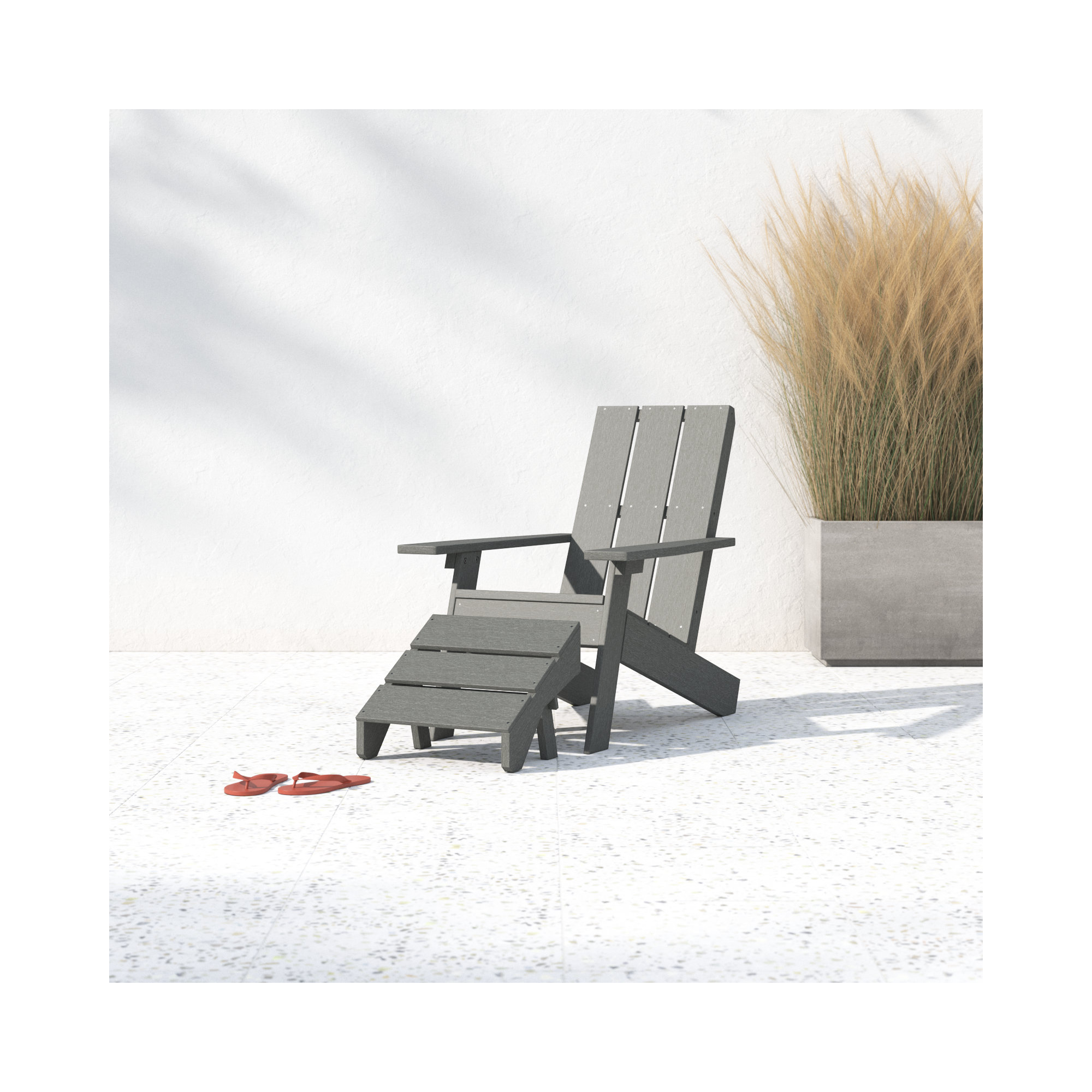 Byrnes Outdoor Adirondack Chair With Ottoman, Gray