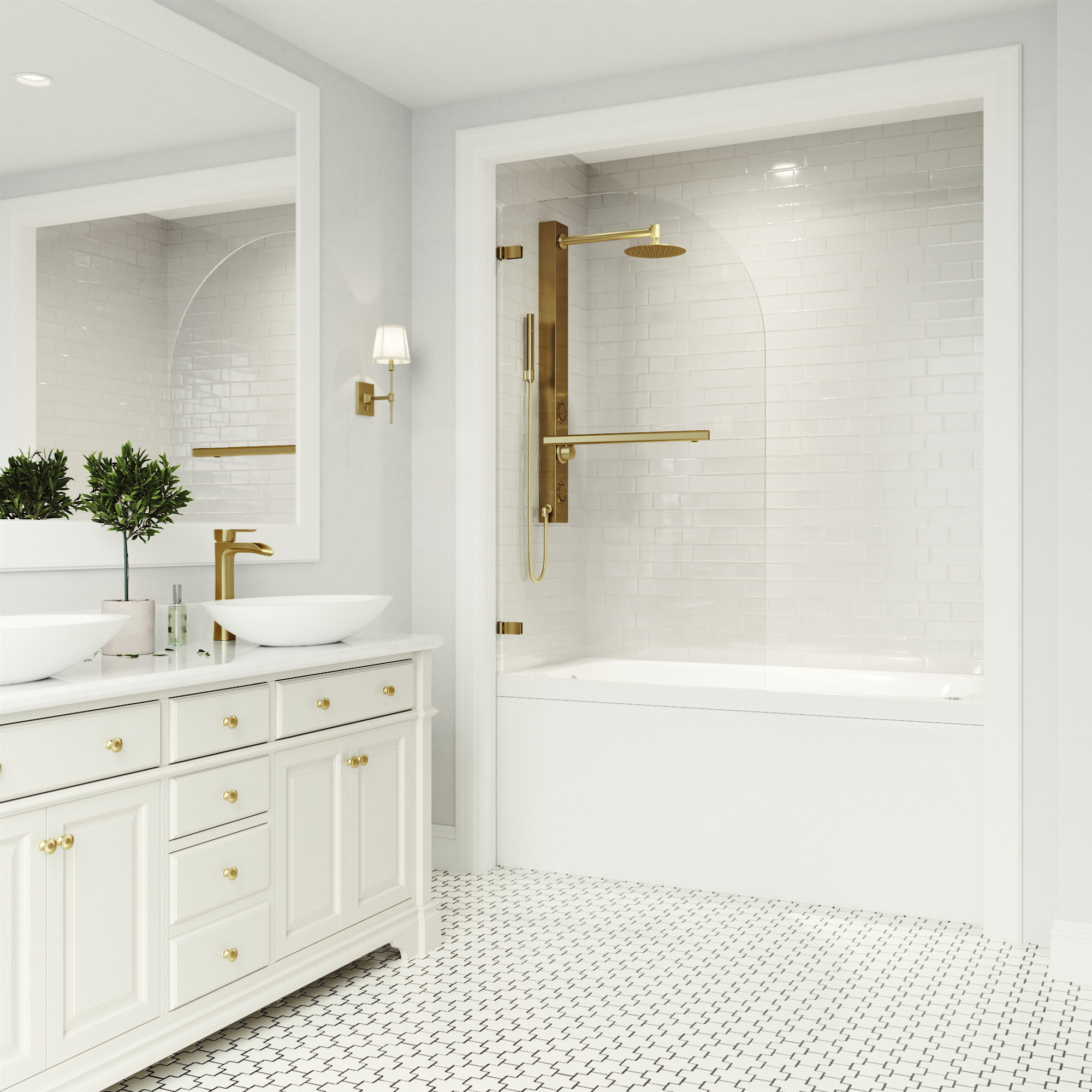 Orion 34" W x 58" H Hinged Frameless Tub Door with with 5/16" Clear Glass, Matte Gold
