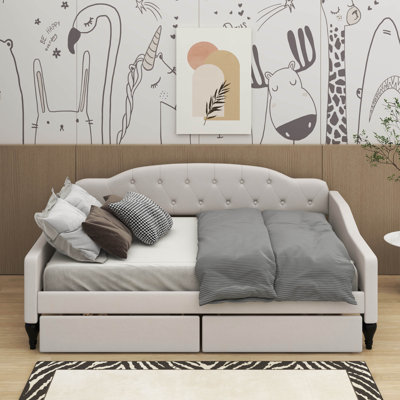 Full Size Upholstered Tufted Daybed With Drawers