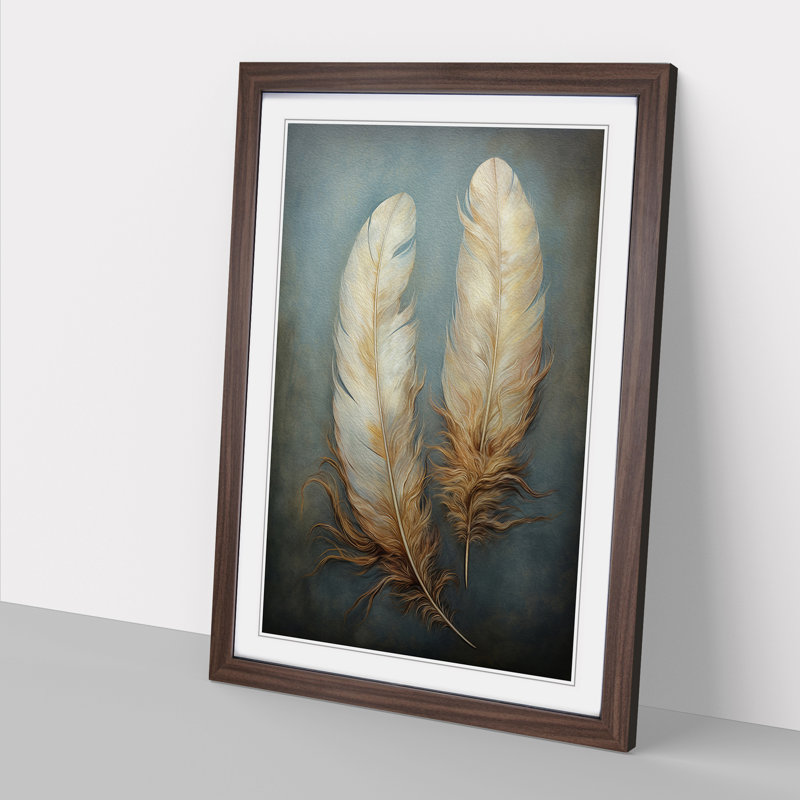 XYZ-FRM-V1223-690 Feather Symbolism - Single Picture Frame Print on Wood, Walnut, 64cm H x 46cm W x 2cm D