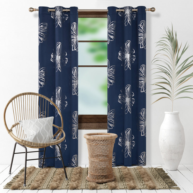 Beker Room Darkening Curtains / Drapes Pair, 52" W x 95" L, Navy Blue