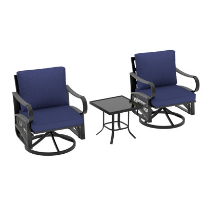 3 Pieces Outdoor Swivel Gliders Patio Chairs Set With Side Table, 2 - Person Metal Seating Group by Ebern Designs