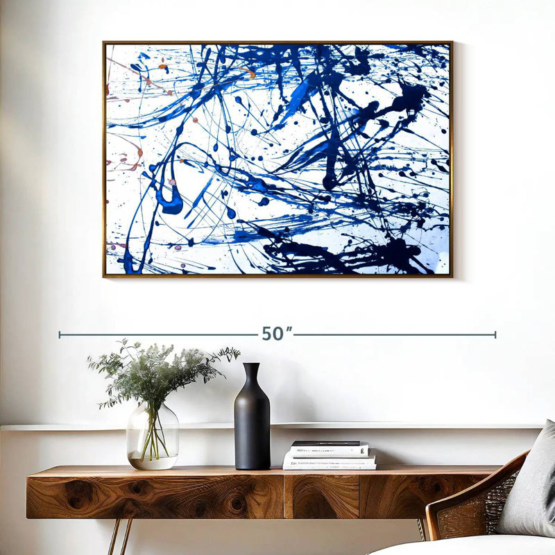 Bleu marine Leota, Cadre flottant doré, 40 po x 27 po