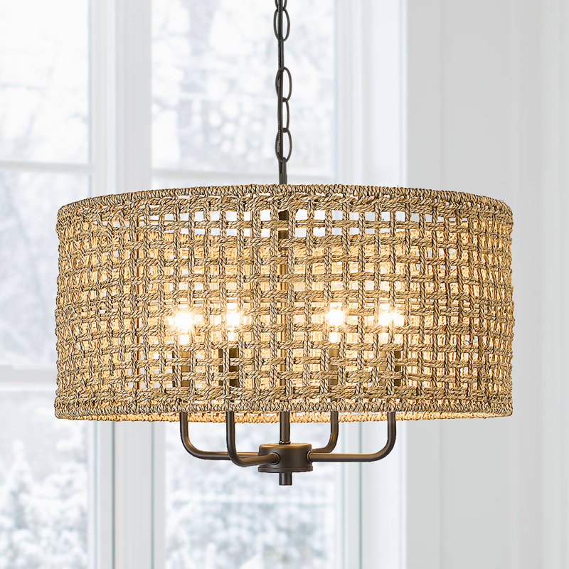 Nevarez 4 - Light Iron Dimmable Kitchen Island Drum Chandelier