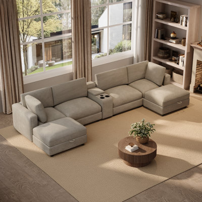 163'' Large Modular Sectional Sofa Couch With Storage Ottoman And Console