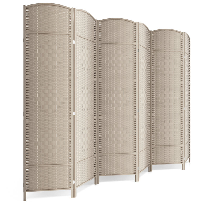 6 Ft Folding Room Divider Privacy Screen Home Decor Diamond Weave Fibre Double Hinges, Beige