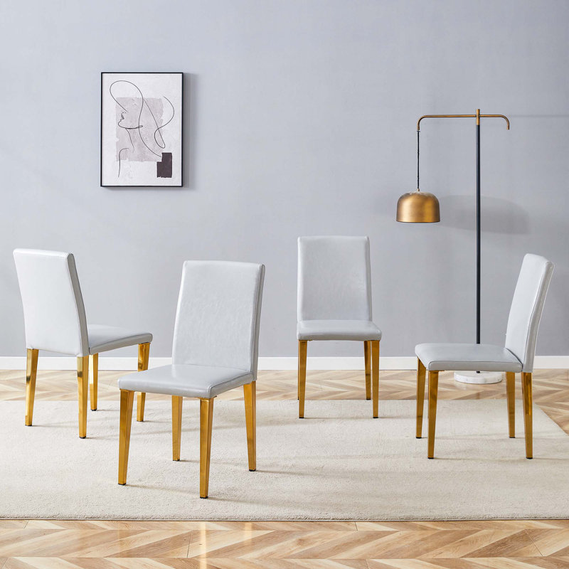 Chaises de salle à manger en lin, 4, Gris clair, Doré