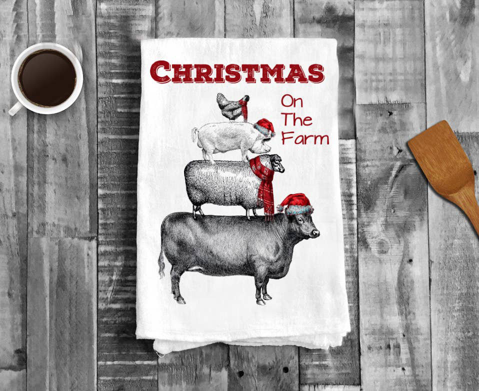 Farmhouse Kitchen Towels  Cow, Chicken, Sheep, Pig 