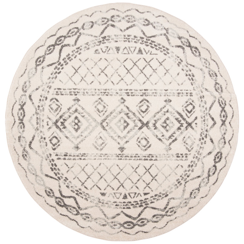 Hooked Geometric Ivory/Grey Rug, Round 201 cm