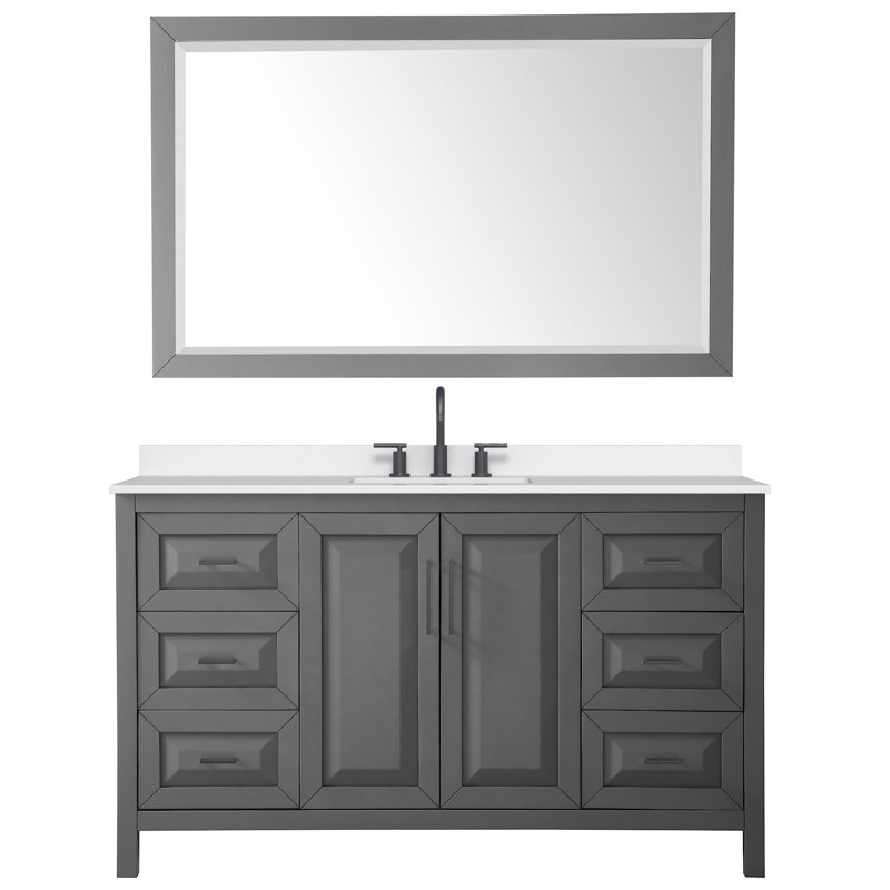 Daria 60'' W Single Vanity, Matte Black, Gray, White Quartz