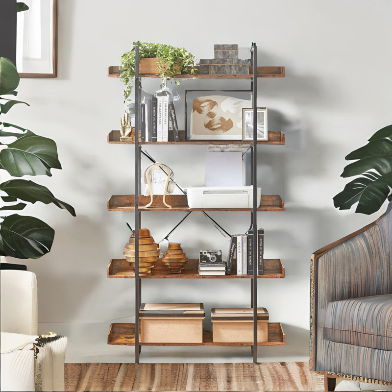 Industrial 5 Tier Bookcase Storage Shelf Unit Living Room Furniture