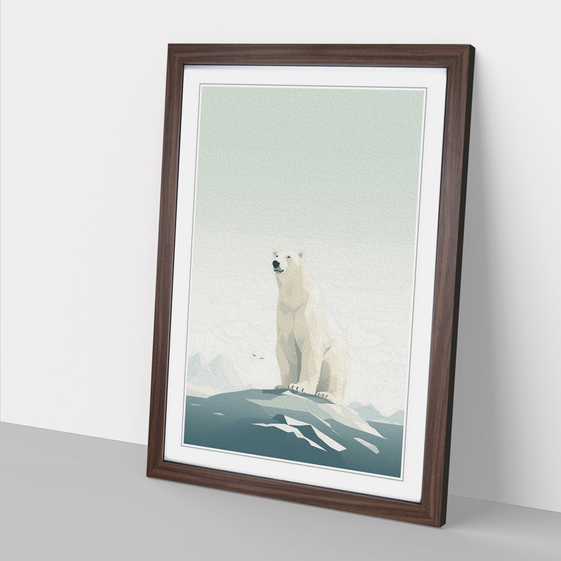 Polar Bear Minimalism 1 Piece Single Picture Frame Wall Art, 34cm H x 25cm W, Walnut Framed