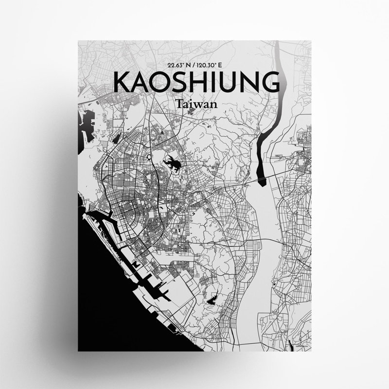 Kaoshiung City Map In Ink - No Frame Print, 24cm H x 18cm W x 0.05cm D