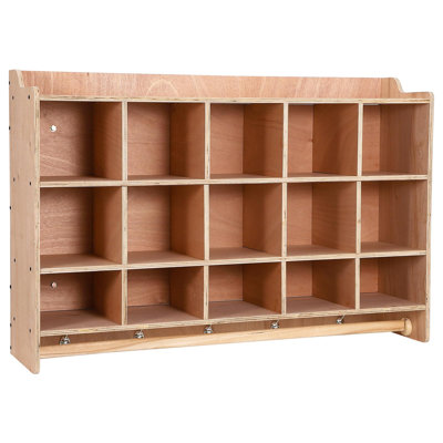 15 cubes de rangement, cubes de garderie de 47 po de largeur, étagère à chaussures avec crochets et tablette, mobilier de garderie mural en contreplaqué robuste pour jouets et salles de classe
