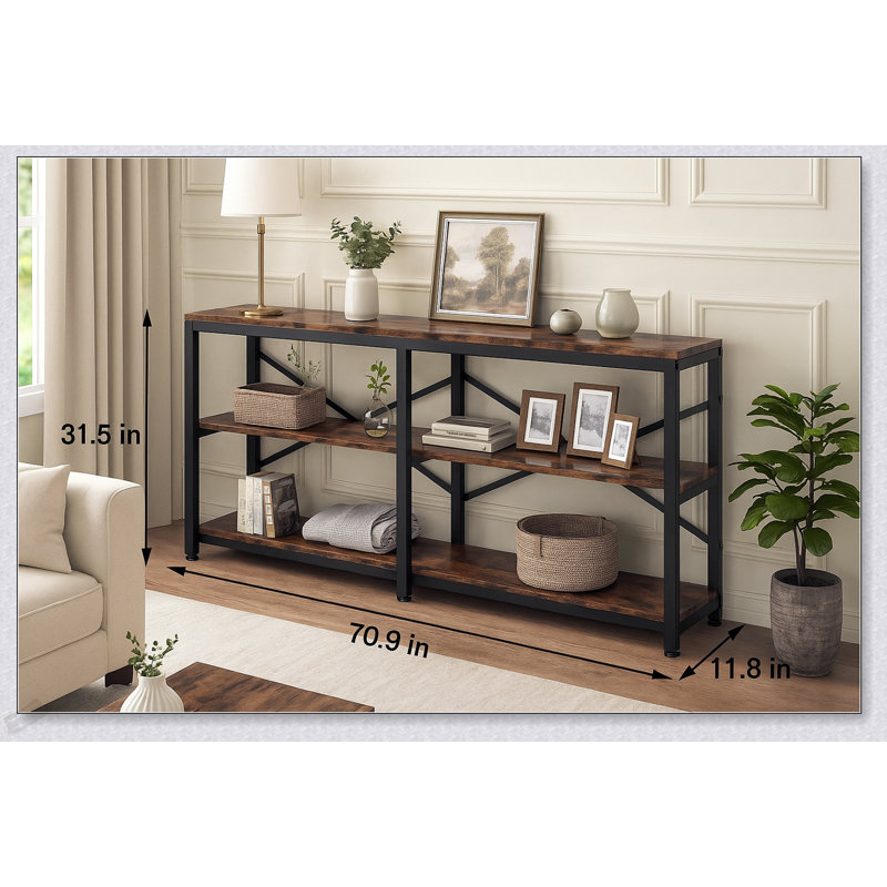 70.9 Inch Extra Long Console Table With Storage Shelves, 3-Tier Industrial Sofa Table Behind Couch, Modern Entryway Table With X-Frame Metal Design