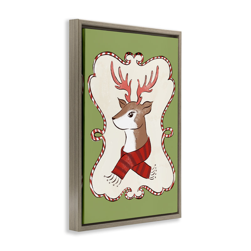 Cerf d'hiver festif dans un cadre flottant écharpe, design par Hannah Moren, H 31 po x l 21 po