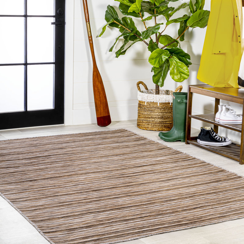 Amoroso Modern Farmhouse Pinstripe Natural/Brown Indoor/Outdoor Rug, Rectangle 7'8" x 10'
