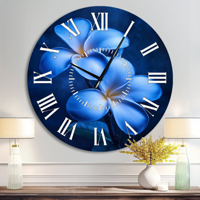 Indigo Island Plumeria Bloom - Tropical Non-Ticking Metal Wall Clock