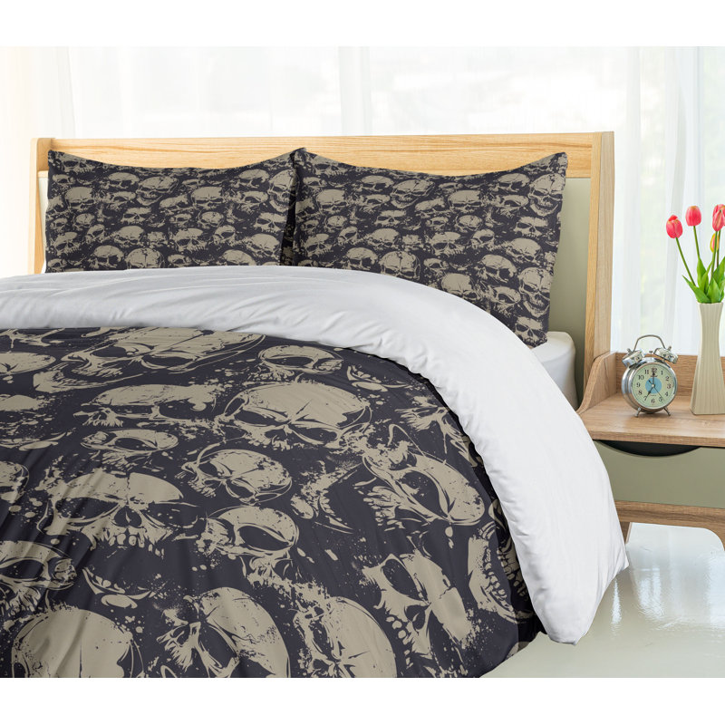 Queen Dark Brown Skull Graphic Microfiber Duvet Cover Set