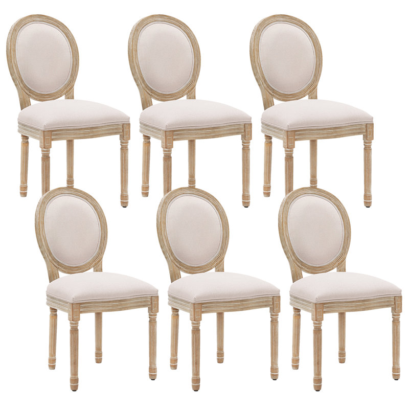 20" H Linen Upholstered Side Chair King Louis Back Solid Wood Dining Chairs, Beige