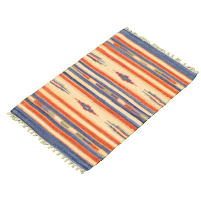 Tapis oriental crème / bleu en laine fait à la main Oriental