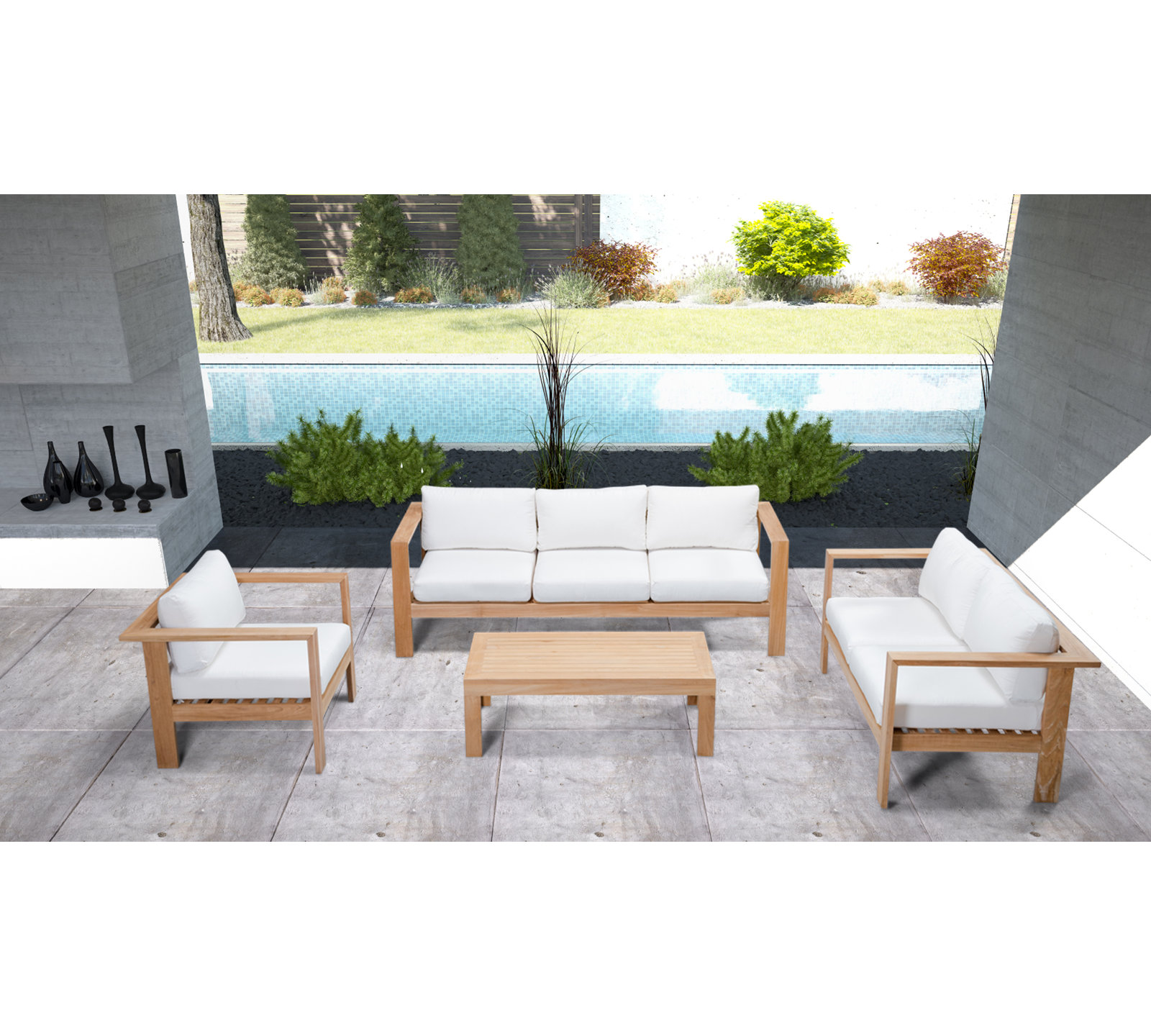 Sonoma 6-Person Teak Patio Seating Group, Canvas Natural Sunbrella® Canvas