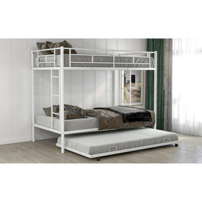 Twin Over Bunk Bed With Trundle In White - Functional Bedroom Addition Modern Piece