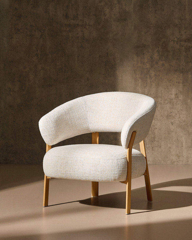 Upholstered Fabric Armchair, White