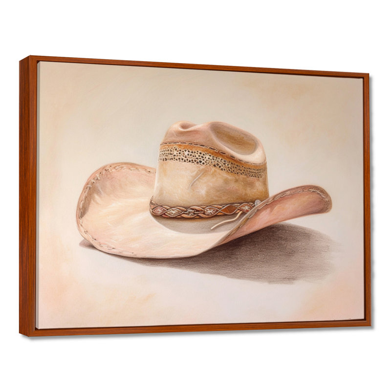 Cowboy Hat - Cowgirls, art mural, Toile avec cadre flottant brun, H 34 po x l 44 po x P 1,5 po