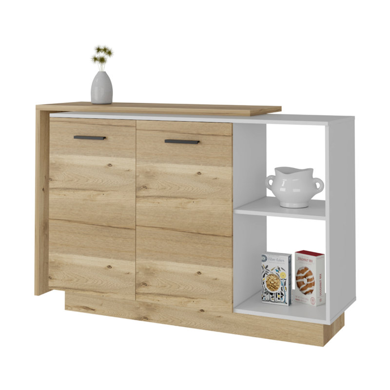 White & Oak 4-door Kitchen Arrangement. Island For Cooking Prep Jobs. Pantry Cabinet With Interior Storage Room 2 - And Oak. Needs. Versatile Shelves