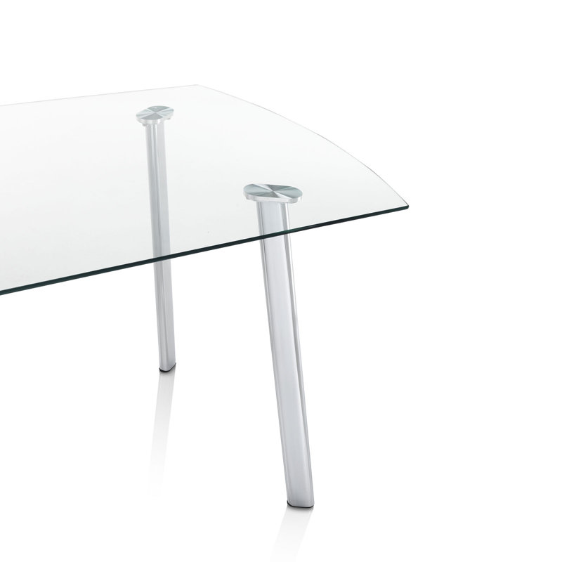 Apoch Glass Top Metal Base Dining Table, Silver