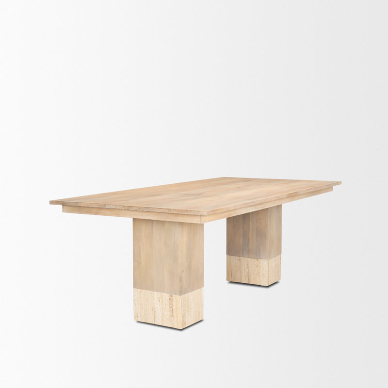 Jurine Mango Wood + Travertine Dining Table, 42" W x 84" L