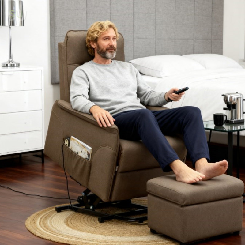 Canapé inclinable confortable en tissu avec télécommande, relevage électrique, poches latérales et assemblage rapide pour une détente facile, fauteuil inclinable