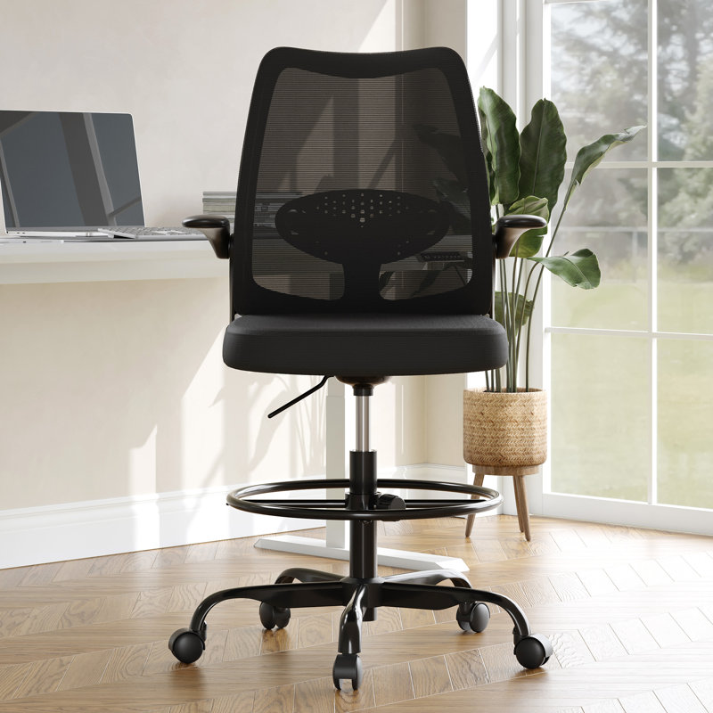 Ergonomic Mesh Drafting Chair Tall Office Chair With Adjustable Footrest Ring, Black