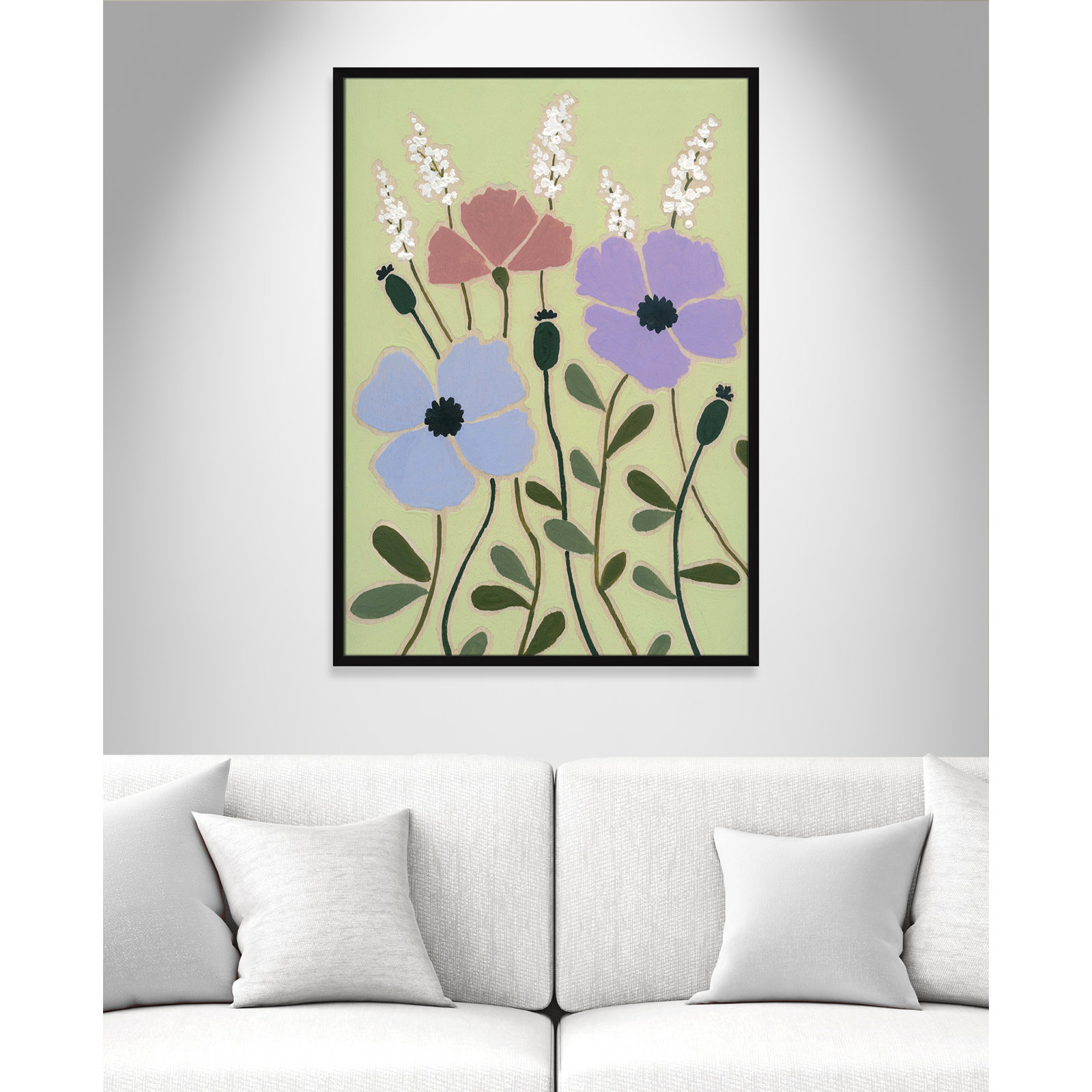 Maura "Woodblock Floral III" Print, Satin Black Framed, 41.5" H x 29.5" W x 1.25" D