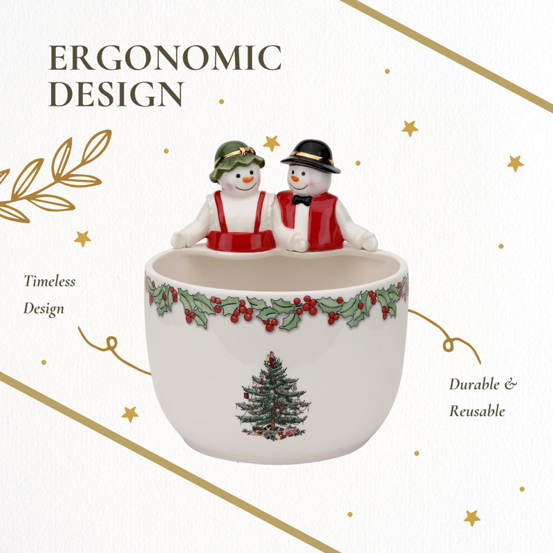 Spode Christmas Tree Figural Mr. and Mrs. Snowman Dining Bowl