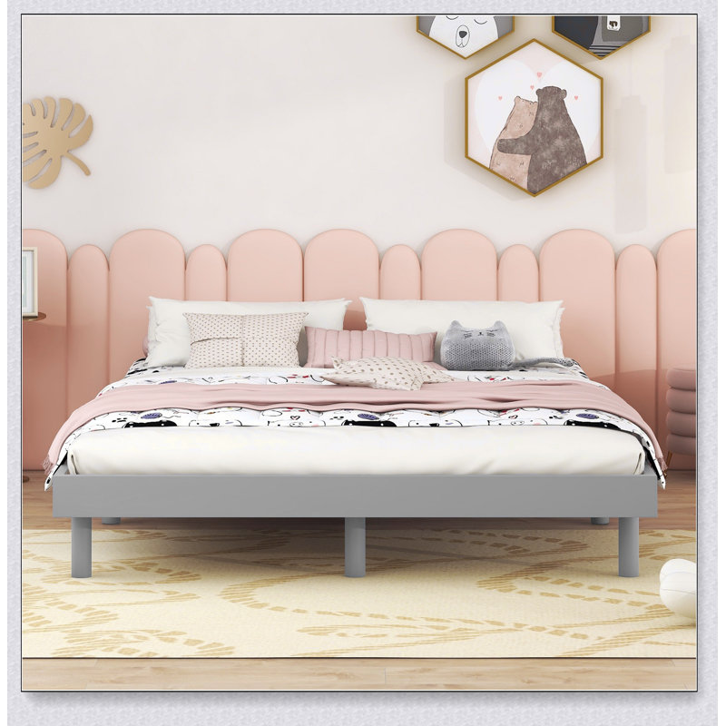Modern Design Floating Platform Bed Frame, Grey, Full/Double